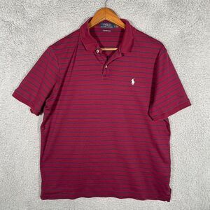 POLO Ralph Lauren Men's Pima Soft Touch White Pony Burgundy Stripe Shirt Large